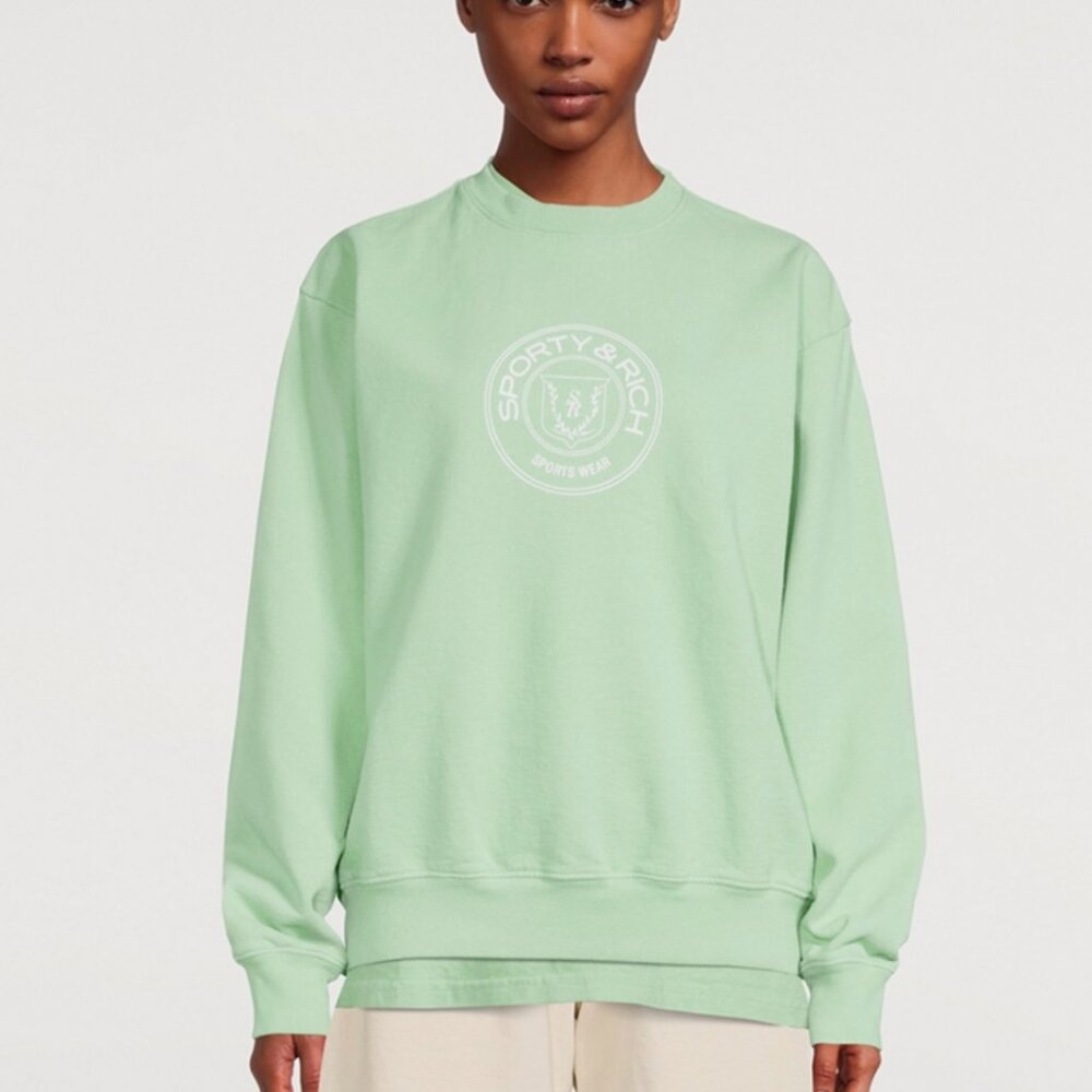 Sporty & Rich Monaco Crewneck in Sage/White